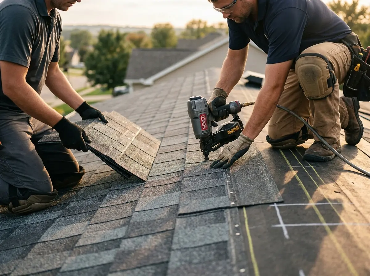 Professional roofer working on a residential roof in Smiths Station